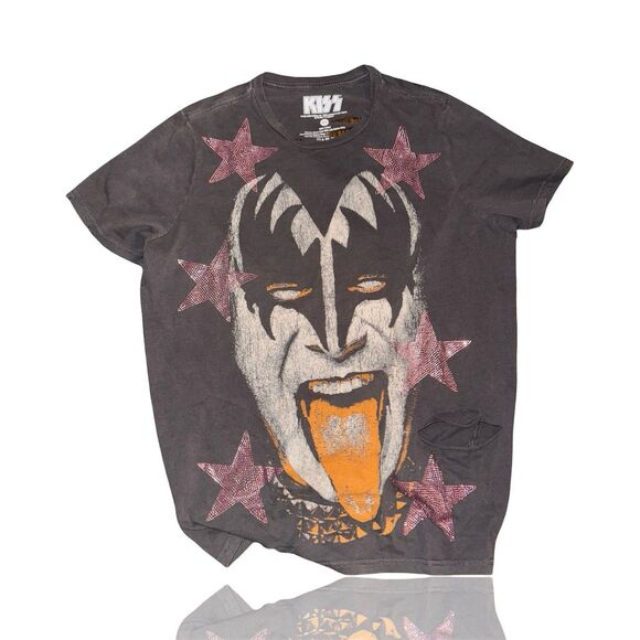 KISS Women's Gray Graphic Tee Gene Simmons Design Cut-out Back - Picture 1 of 6